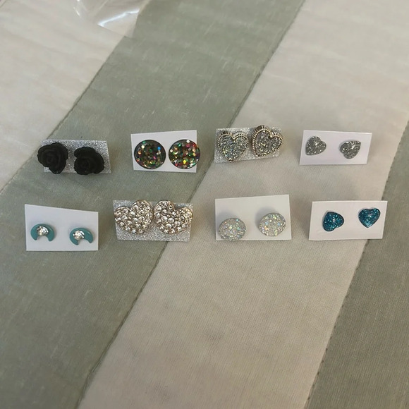 Other - Set of assorted sparkly heart and flower earrings pierced studs